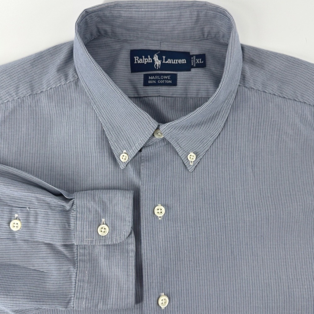Ralph Lauren Marlowe Button‎ Down Shirt Mens XL Blue Gingham Check Cotton